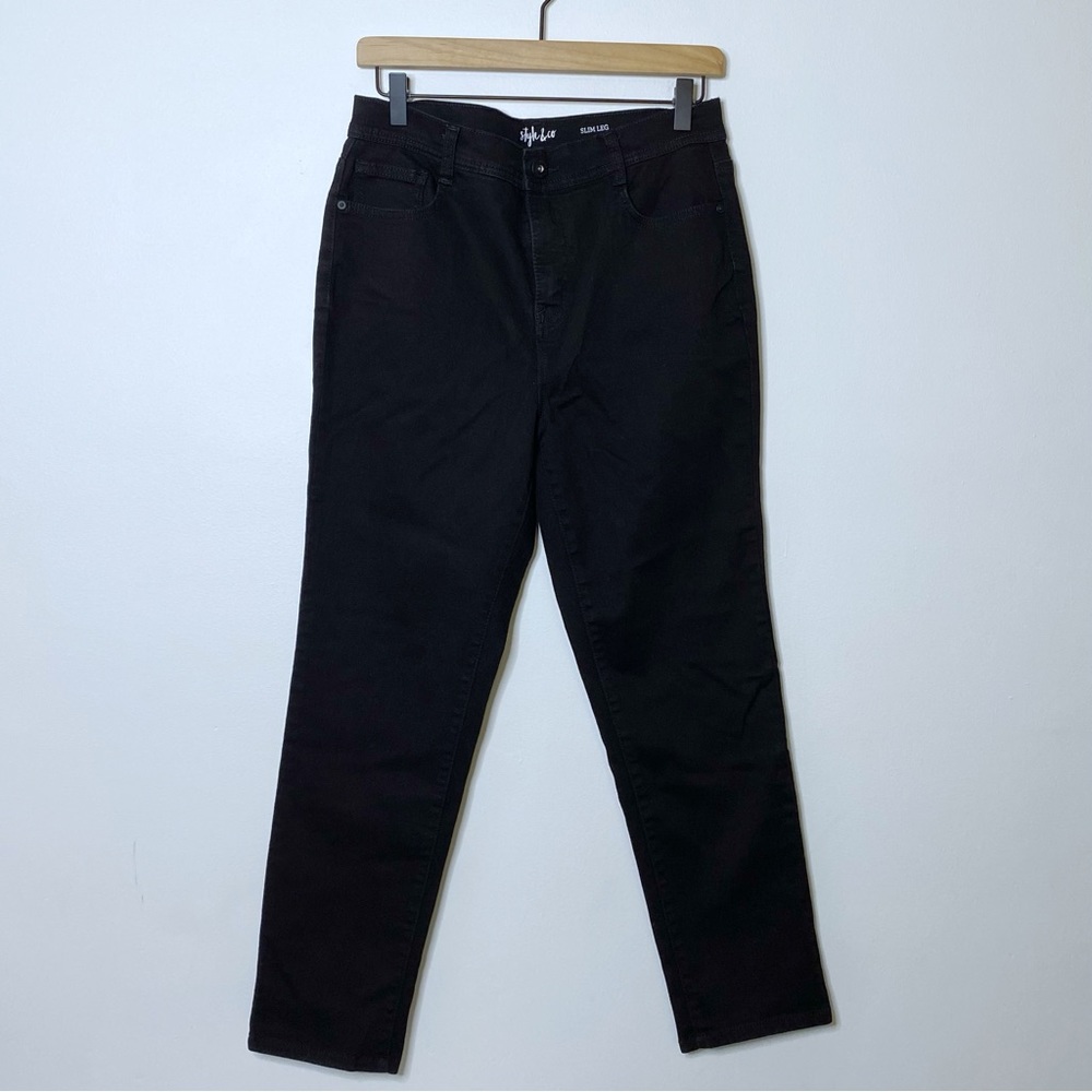 Style & Co. Black Straight Slim Leg Denim Jeans 12 Petite